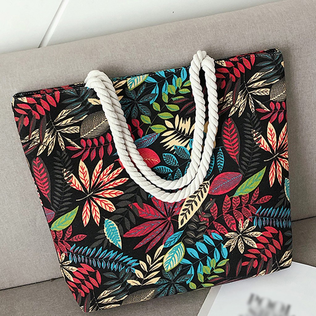 Bolso bandolera de lona de gran capacidad con patrón de hoja de mujer de para mujer bolsa femenina: D