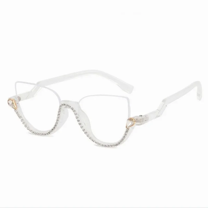 Gafas de ojo de gato con luz azul para mujer, anteojos Retro con diamantes, óptica General, lente transparente de lectura, tendencia femenina,