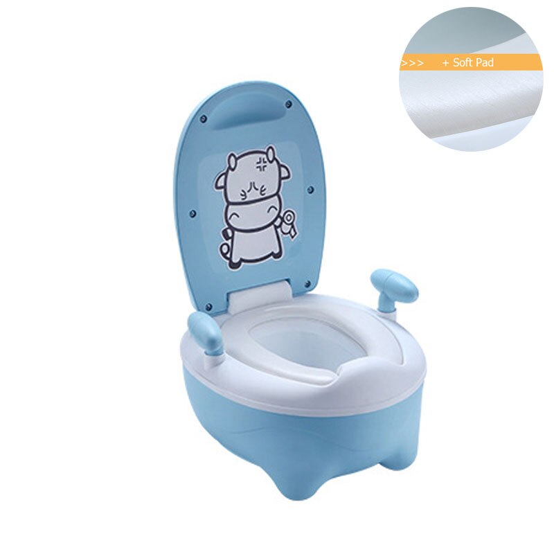 Cartoon Children&#39;s Toilet Animal Pattern Kids Potty Training Seat Children&#39;s Urinals Baby Toilet Pot Training Pan Toilet Seat: Blue with cushion