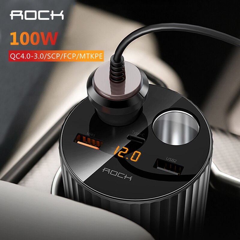 Rock Pd Usb Car Charger Sigaret Splitter Qc 4.0 3.0 5A 100W Quick Charge Dual Usb Auto Telefoon Oplader voor Iphone Huawei Samsung
