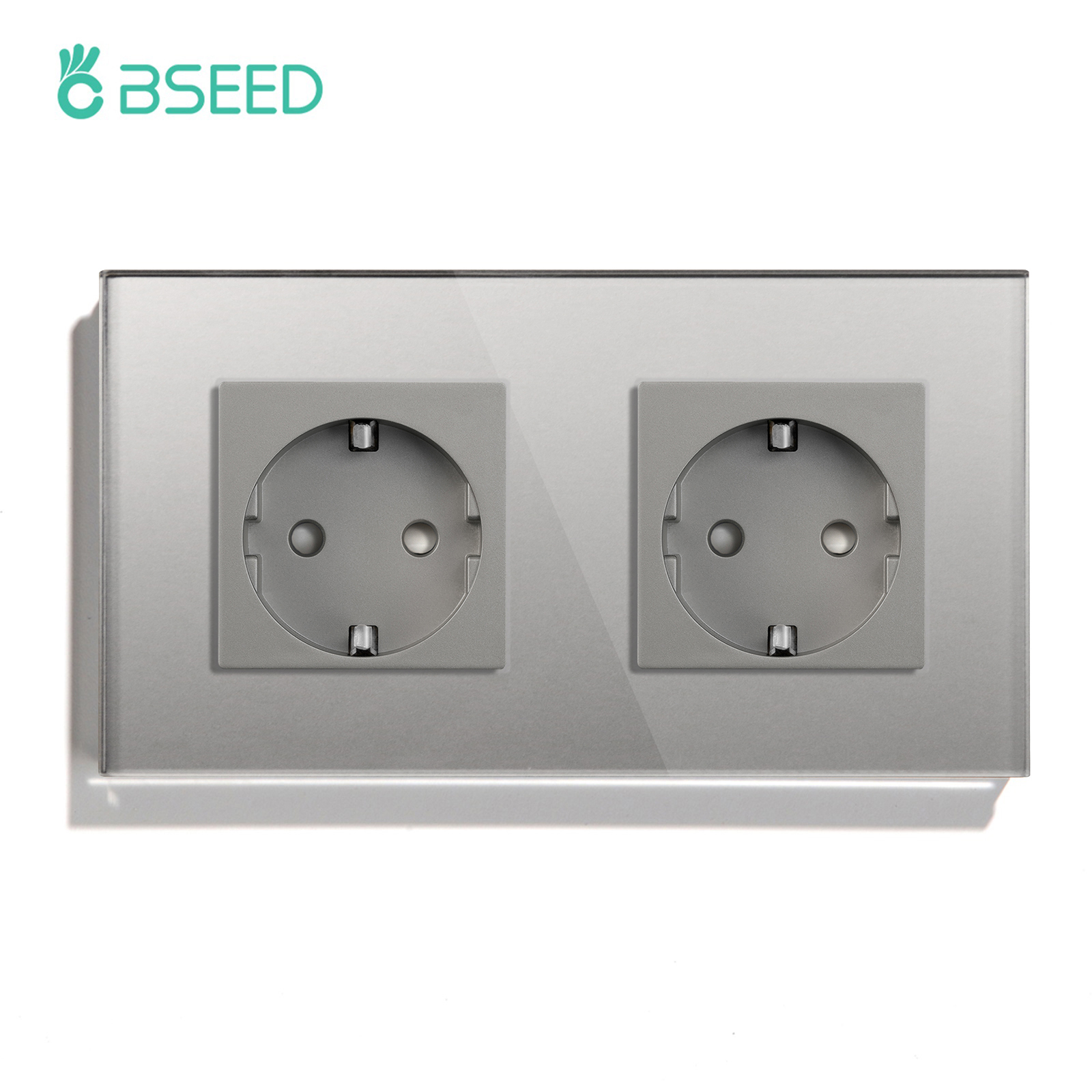 BSEED-Prise murale double standard UE, panneau en verre cristal, 3 couleurs, blanc, noir, doré, 16A, 110V-240V