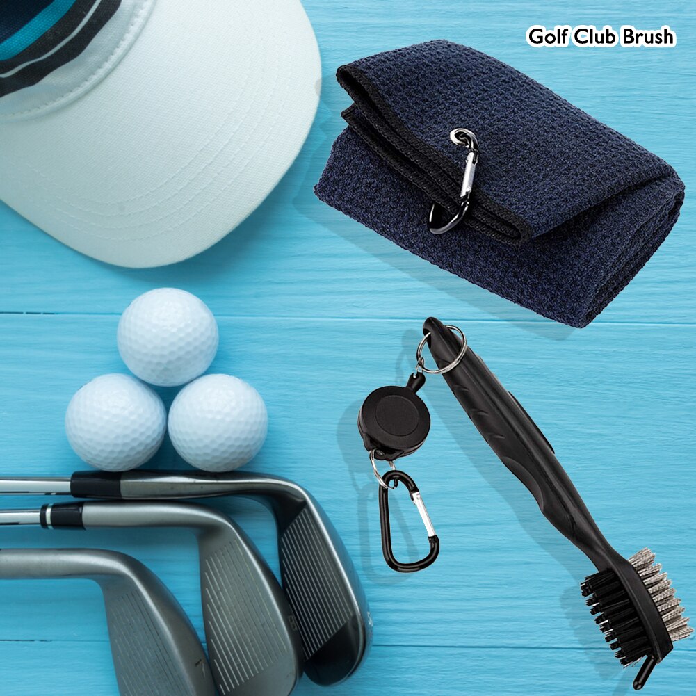 Golfklub børstehåndklæde rengøringssæt 2- sidet putter kile kugle rille rengøringsværktøj med karabinhage golf tilbehør golfklub pleje