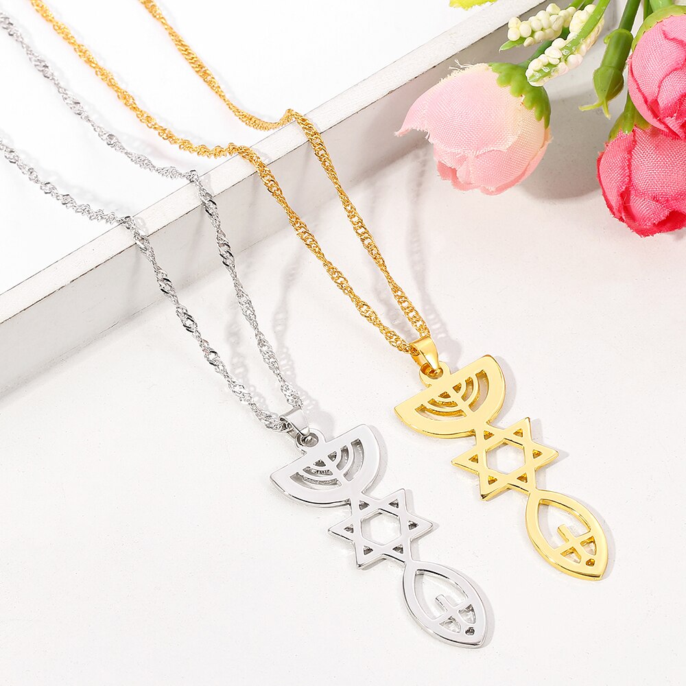 Trendy Messianic Ketting Heilige Land Menorah Hexagram Hanger Ketting Israël Hanukiah Chanukkiyah Sieraden Mannen Vrouwen Party