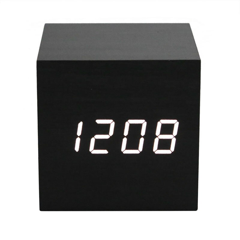 Digitale Thermometer Houten Wekker Alarm Datum Bureauklok Tafel USB Opladen Korte Voice-activated Elektronische Home Decor