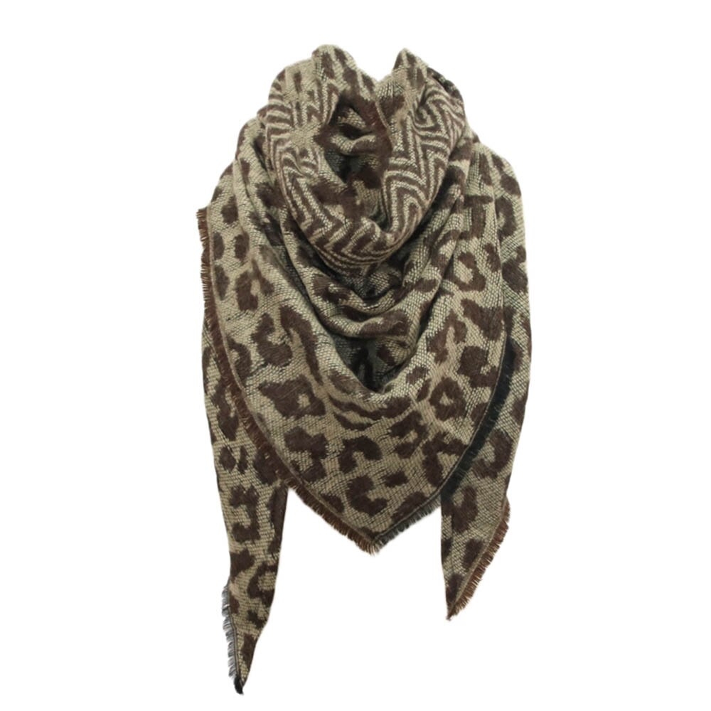 Kvinder tørklæde vinter boho varmt cashmere tørklæde leopard trykning trekant wrap lange sjal tørklæder og stjal cape tørklæde  #38: Brun