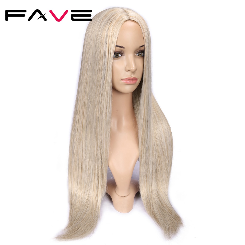 FAVE Long Straight Pure Light Brown Blonde Long Synthetic Wigs for White /Black Women 22 Inch Middle Part Can be Cosplay Wigs