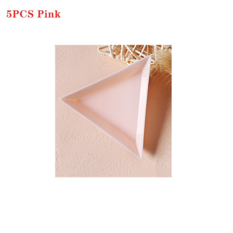 Heißer 5/10Stck Kunststoff Dreieck Nagel Fach DIY Nagel Kunst Strass Perle Kristall Sortierung Lagerung Platte Manikübetreffend Werkzeuge zubehör: 5Stck Rosa