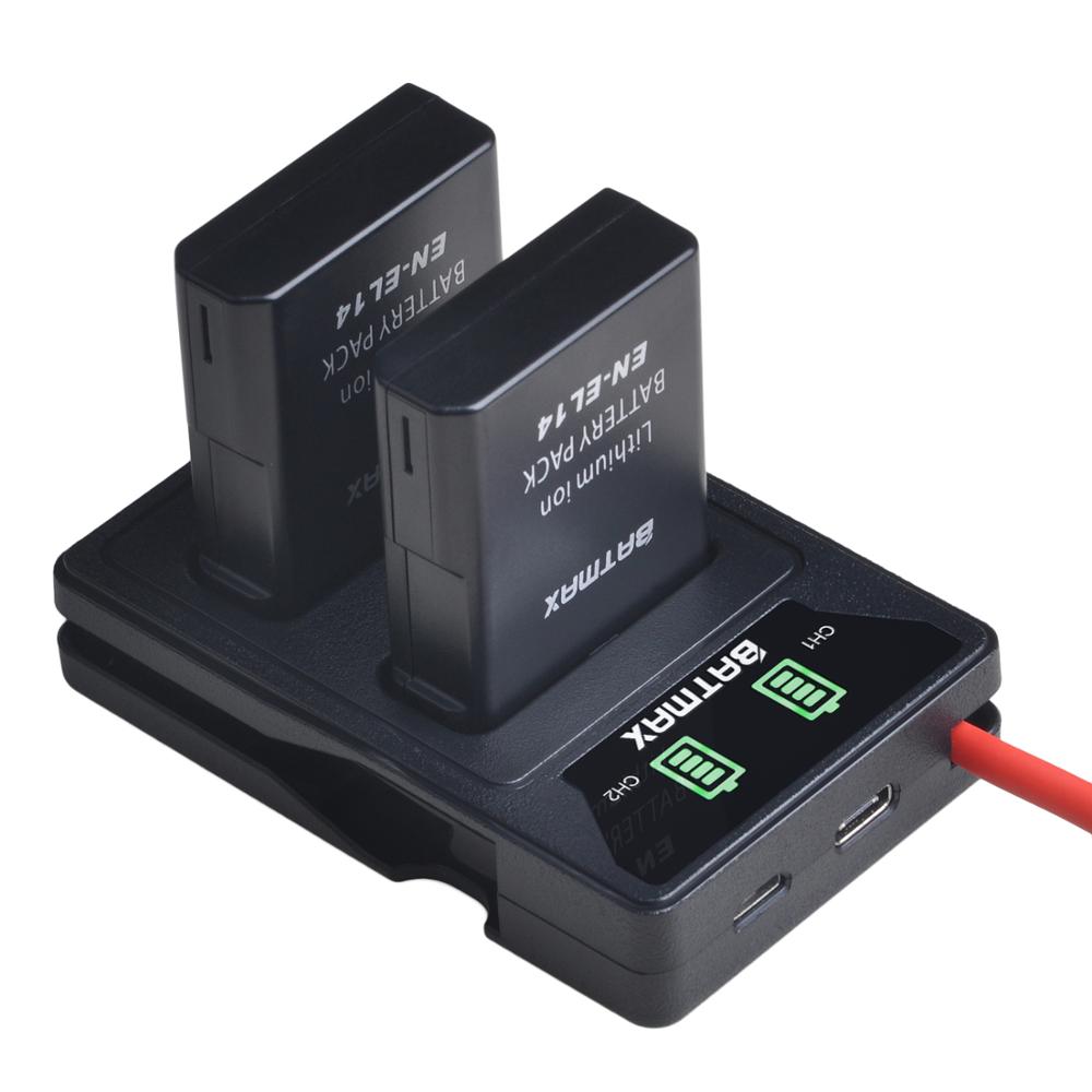 2 uds. EN-EL14 EN EL14 EN EL14a batería + LED cargador USB incorporado para Nikon D3500, D5600, D3300, D5100, D5500, P7100,P7700 P7800