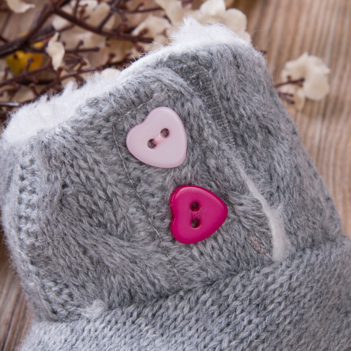 Newborn Toddler Baby Boy Girl Winter Warm Boots Solid Furry Shoes Heart Shape Button Soft Knitted Slippers 0-18M