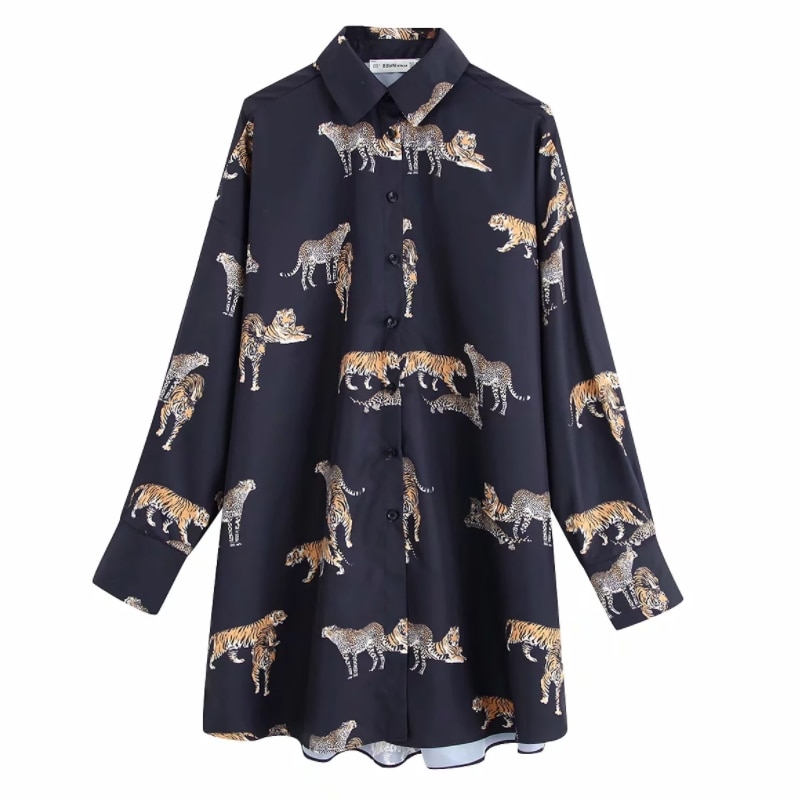 Kvinnor vintage djurtryck avslappnad lös kimono blus skjortor kvinnor vilda chic chemise blusas varumärke femininas toppar  ls6080