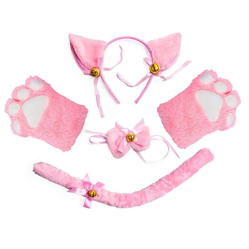 Costume de Cosplay pour femme chat femme, cloche d'oreille en peluche, bandeau, bandeau, gants ras du cou, doux, légers et faciles à porter en: 4