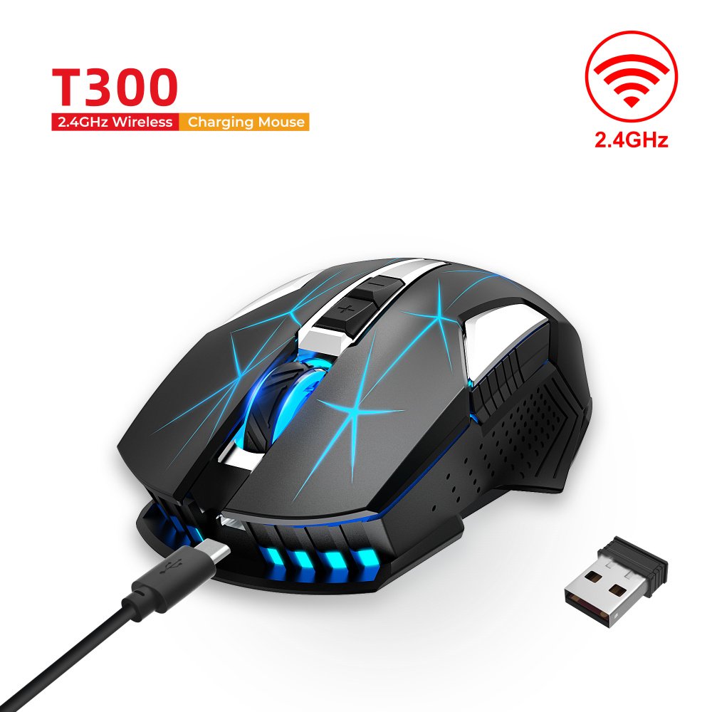 Hxsj 2.4G Wireless Gaming Mouse 7 Toetsen Gebouwd-In 600Mah Oplaadbare Ergonomische 2400Dpi Verstelbare 7 Kleuren backlit Muizen Voor Pc