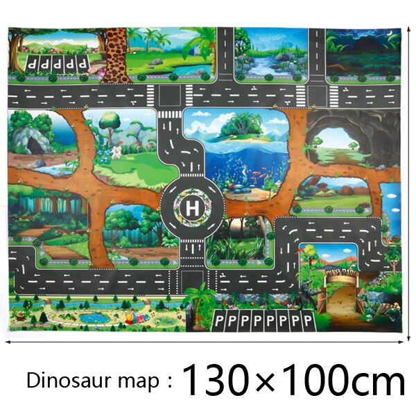 Nuovo 130X100 CM Nordic giocattolo neve tappeti per auto mappa giochi per bambini coperta di zona pad urban road map gioco pieghevole costruzione di parcheggio: Dinosaur map 130x100