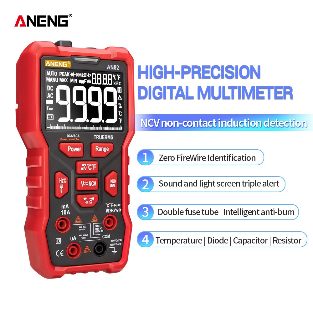 ANENG AN82 Digital Multimeter 9999 Tester DIY Transistor Capacitor NCV Testers True RMS Analog meter Multimetro