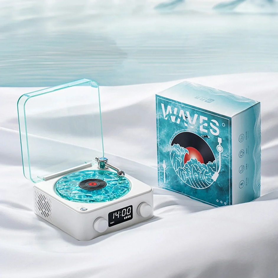 Boxă bluetooth cu player de vinil waves și zgomot alb, platan retro, ajutor pentru somn, difuzor în formă de vitrola cu lumină rgb