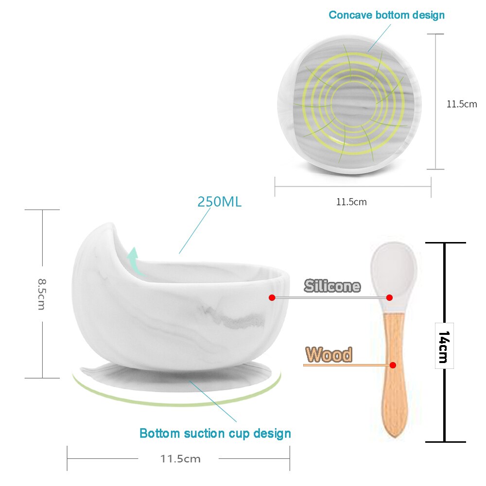 Tazón de silicona para bebé, vajilla de alimentación, cuchara de madera, cuenco de succión impermeable, platos antideslizantes, productos de cocina