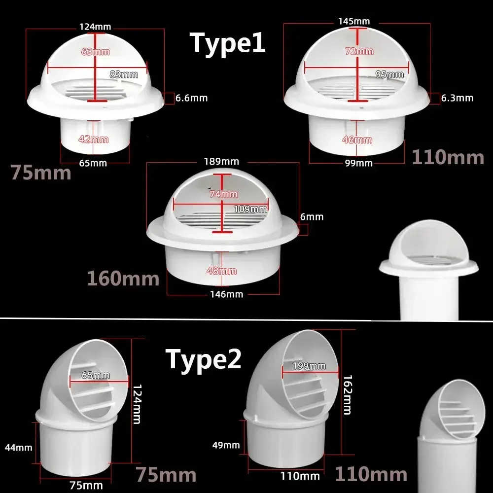 PVC Ventilation Exhaust Grille round Wall Ceiling Air Vent Grille Ducting Cover Outlet Heating Cooling Waterproof Vent Cap