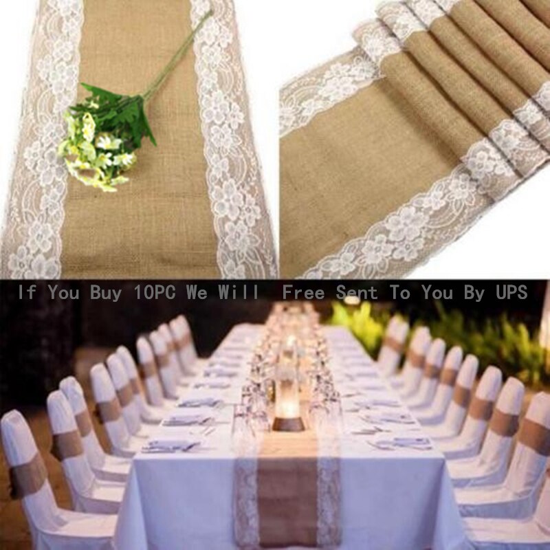 Jute säckväv spets hessian bordslöpare 30 x 275cm vintage evenemang festtillbehör spets bordslöpare för bröllopstillbehör  aa7921