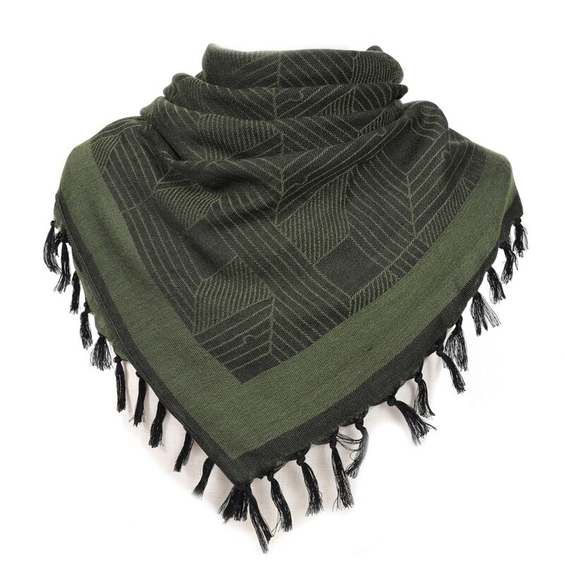 Shemagh-bufandas con flecos árabes, de mezcla de algodón, a prueba de viento, para la cabeza y el cuello, con borla, para acampar al aire libre en el desierto,: Army Green