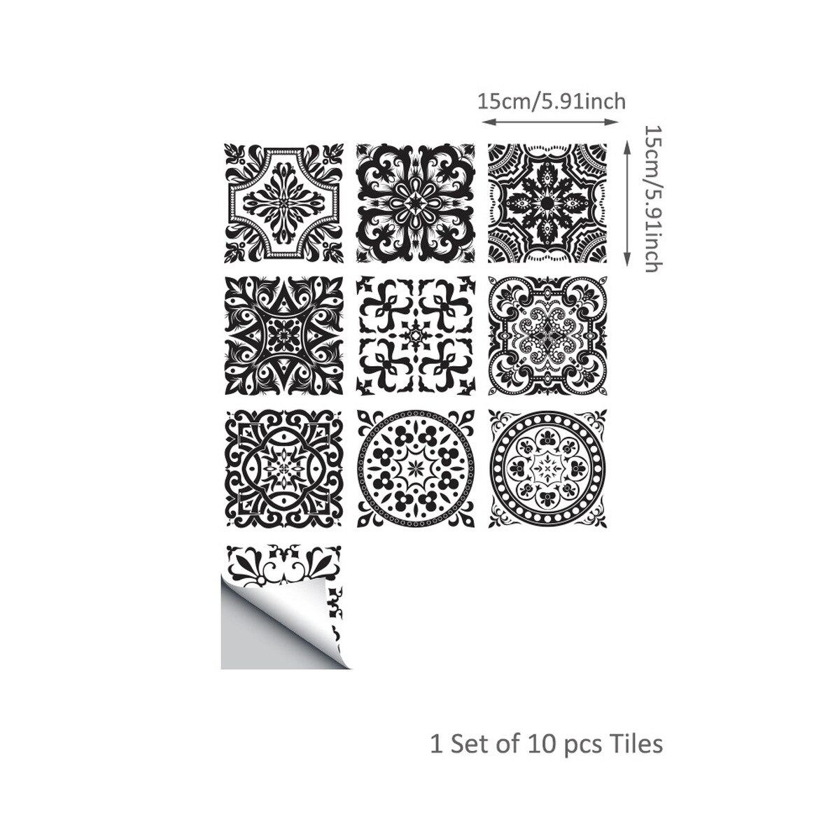 15/20CM European Black and White Retro Ceramic Tile Kitchen Greaseproof Stickers Waterproof Self-adhesive DIY Wall Stickers