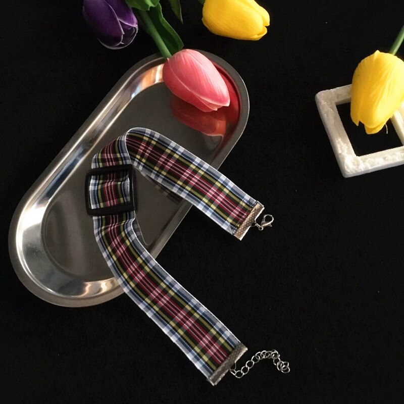 Colar de gargantilha de gargantilha de fivela quadrada de treliça do vintage para mulheres menina harajuku punk colar presentes legal retro jóias femininas novo: 3