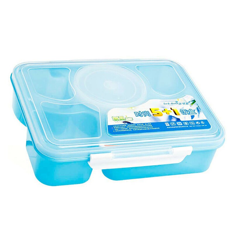 Wheat Microwave Oven Bento Lunch Box Picnic Food Fruit Storage Box Container For Children Adult Case Container Dinner Organizer: 5 and 1 grid blue