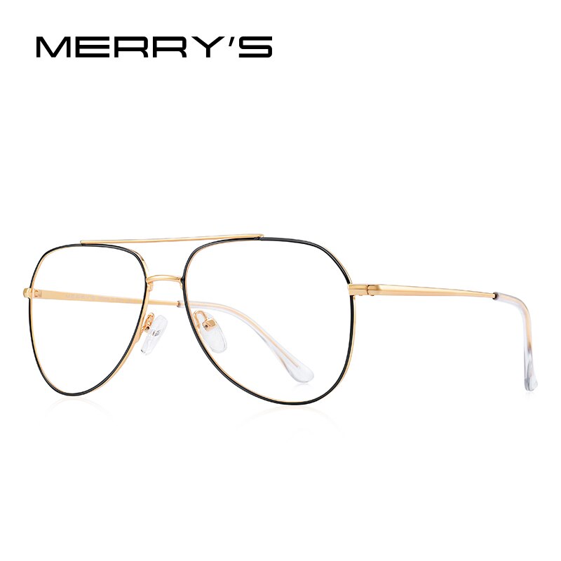 MERRYS Classic Pilot Glasses Frame For Men Women Myopia Prescription Glasses Frames Optical Eyewear S2689: C06 Gold Black