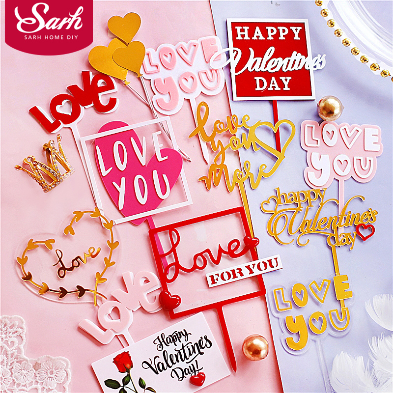 Krog blomst elsker dig kage topper til festpynt guld pink akryl jubilæums bageartikler valentinsdag kærlighed
