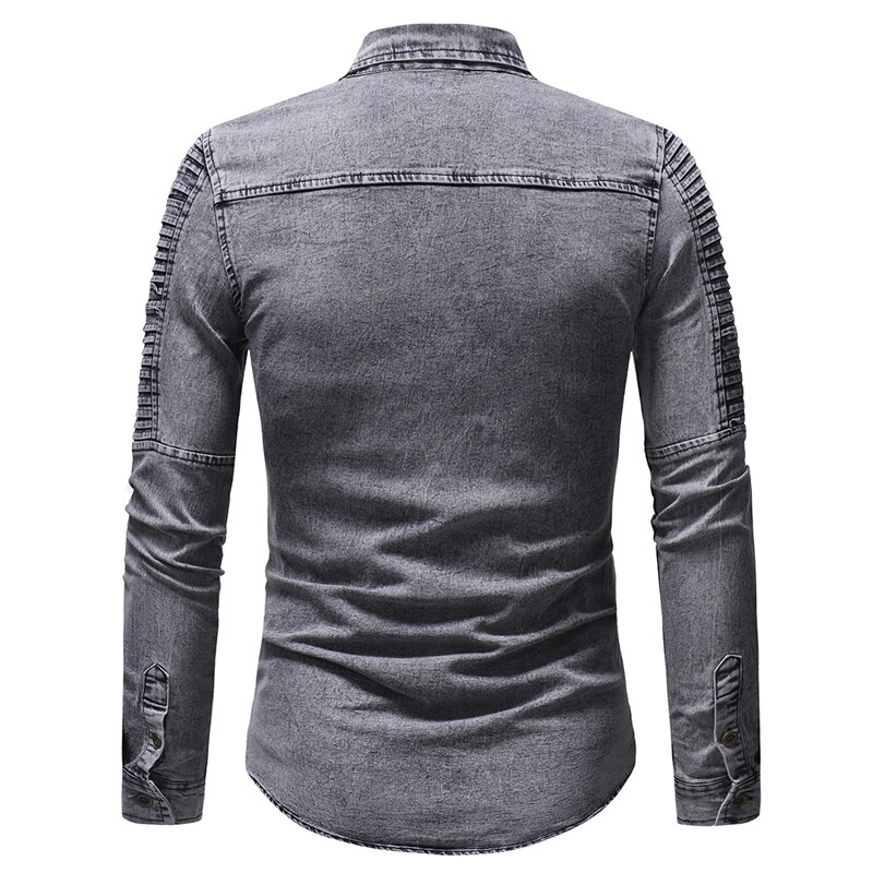 Jeansskjorta herr långärmade skjortor för män casual jeansskjorta slim fit enkelknäppt herr camisa masculina mls 11