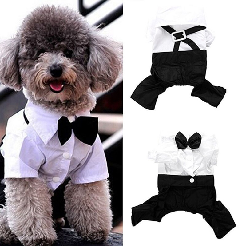 Ropa para mascotas cachorro perro mono traje pajarita esmoquin camisa Formal ropa de boda-S M L XL XXL -blanco negro 20 A
