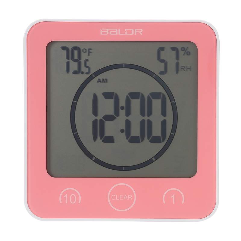 Waterproof LCD Digital Wall Clock Shower Suction Wall Stand Alarm Timer Temperature Humidity Bath Weather Station for Home: Red