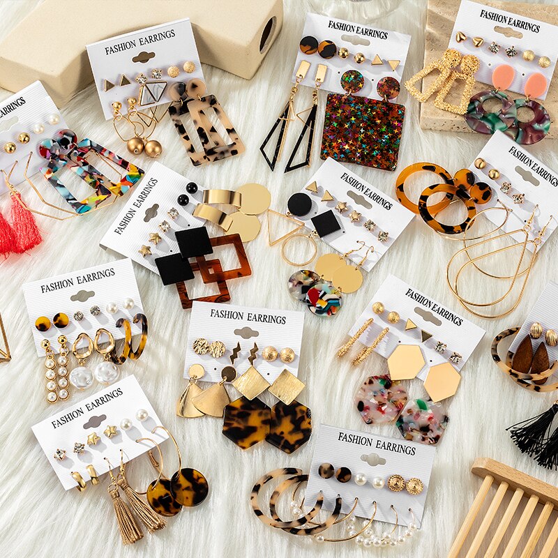 6 paia/set orecchini da donna Set orecchini in acrilico Vintage per le donne orecchini a goccia coreani 2021 orecchini femminili di moda