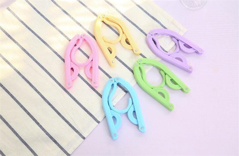 5Pcs Portable Travel Cloth Hanger Plastic Foldable Rack Drying Clothespin Trouser Coat Towel Socks Storage Closet Organizer