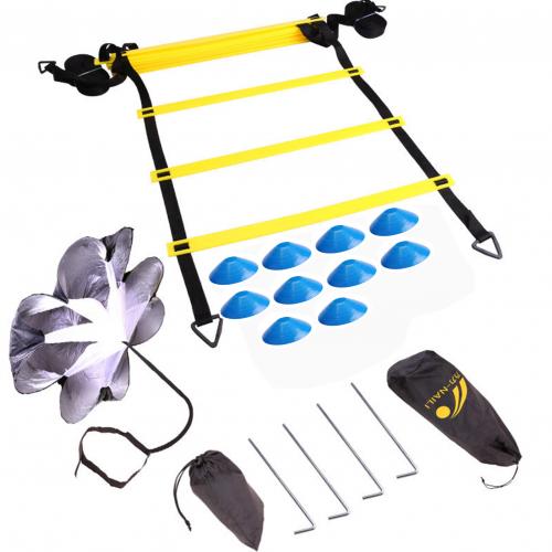 Speed Footaball Agility Ladder Training Equipment Set with Resistance Chutes Disc Cones Steel Stakes Triangle Buttons