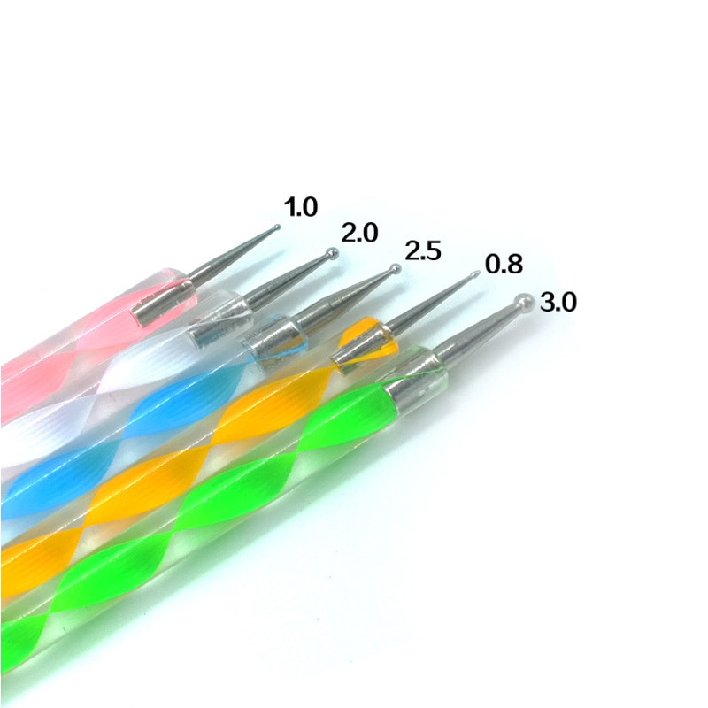 5 pcs/set 2 way Nail Art Dot Dotting Pen Dotting marbleizing Painting Drawing Aluminum Pen Nail Care Art DIY sets
