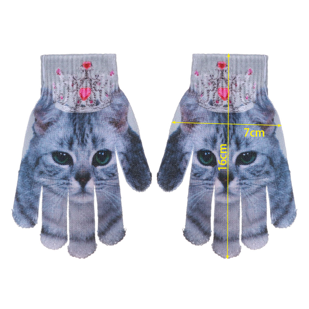 1 Pair Cute 3D Animal Print Knitted Kitty Pet for Children Kids Cute Gloves Warm Winter Knitted Gloves