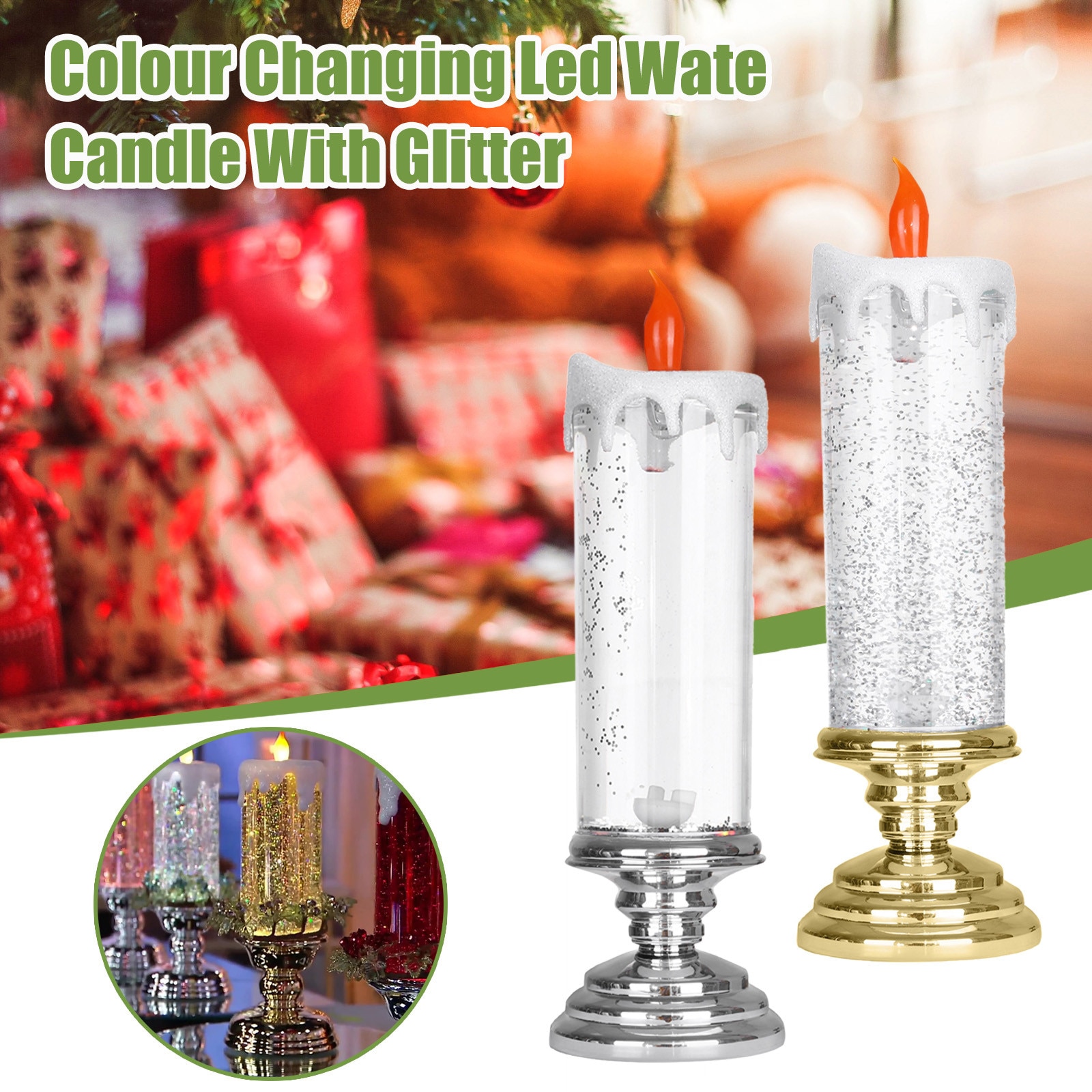 300ml Led Candles Rotating Color Changing Glitter Led Candles Flameles Romantic Crystal Candle Light Home Party Decoration#T2