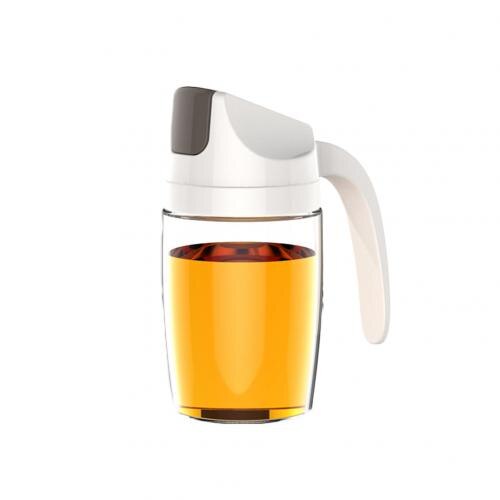 Køkken lækagesikker olivenolie eddike dispenser flaske automatisk låg opbevaring krukke: Hvid 300ml