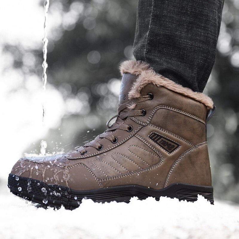 Merk winter dikke pluche heren laarzen leren waterdichte heren sneeuwlaarzen outdoor antislip heren enkellaarsjes maat 48
