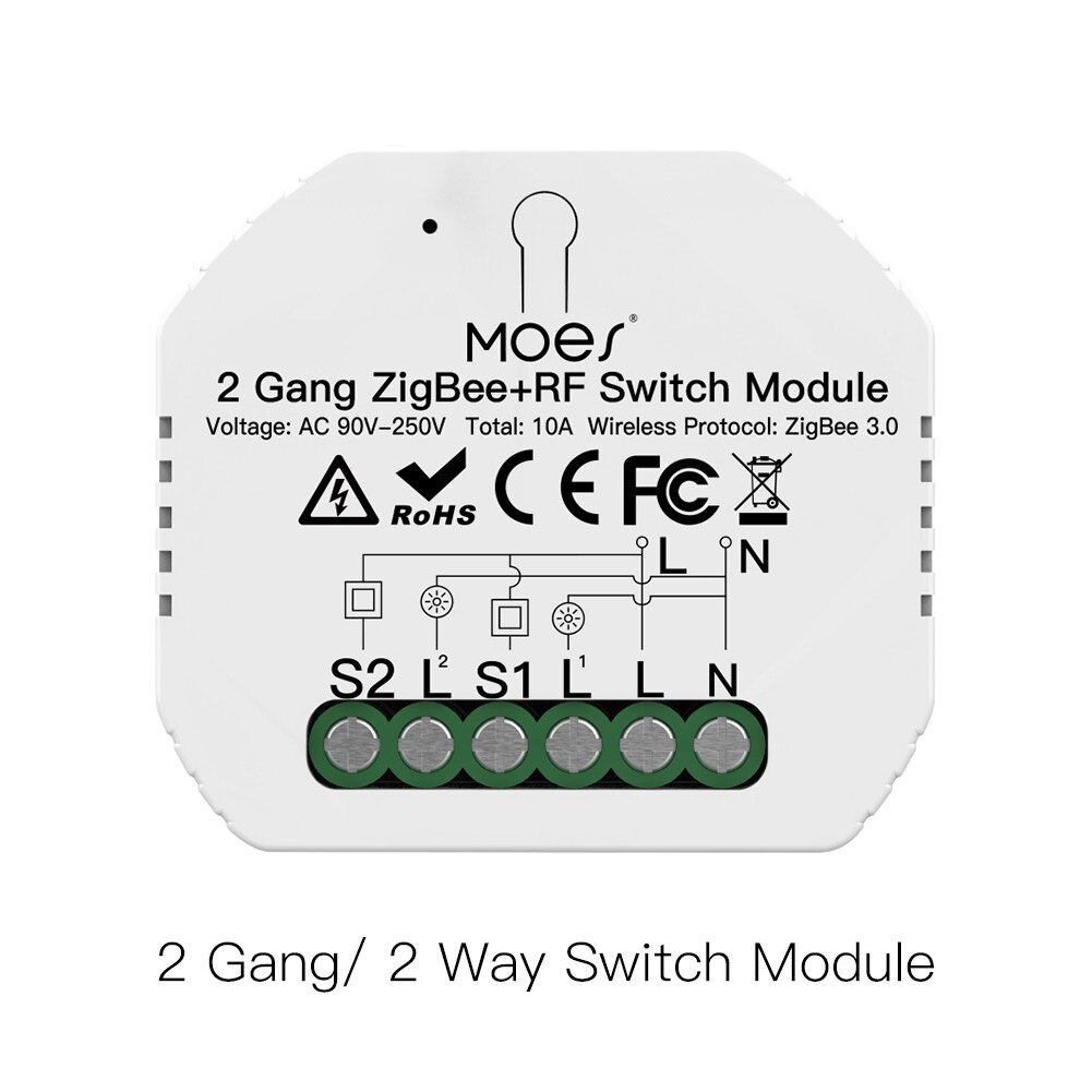 MOES ZigBee 3.0 slimme lichtschakelaar relaismodule 1/2/3 gang Smart Life/Tuya-bediening, 2MQTT-opstelling met Alexa Google Home Yandex: Bundle2