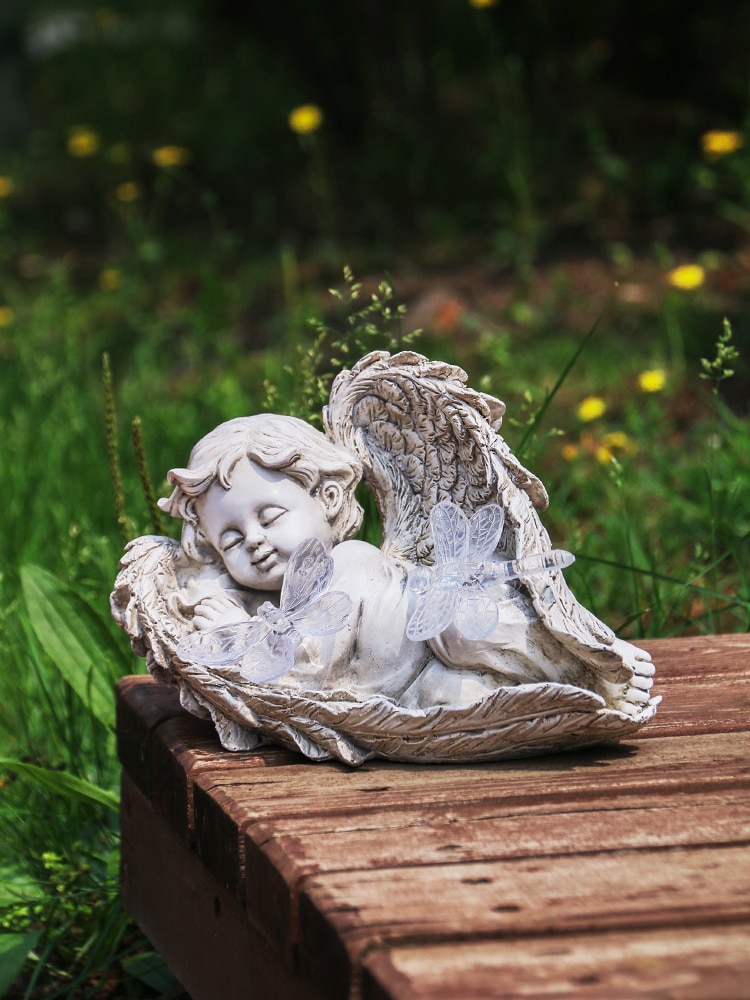 Solar dream angel night automatisk belysning dekoration pojke dekoration ljus trädgård trädgård skulptur hantverk