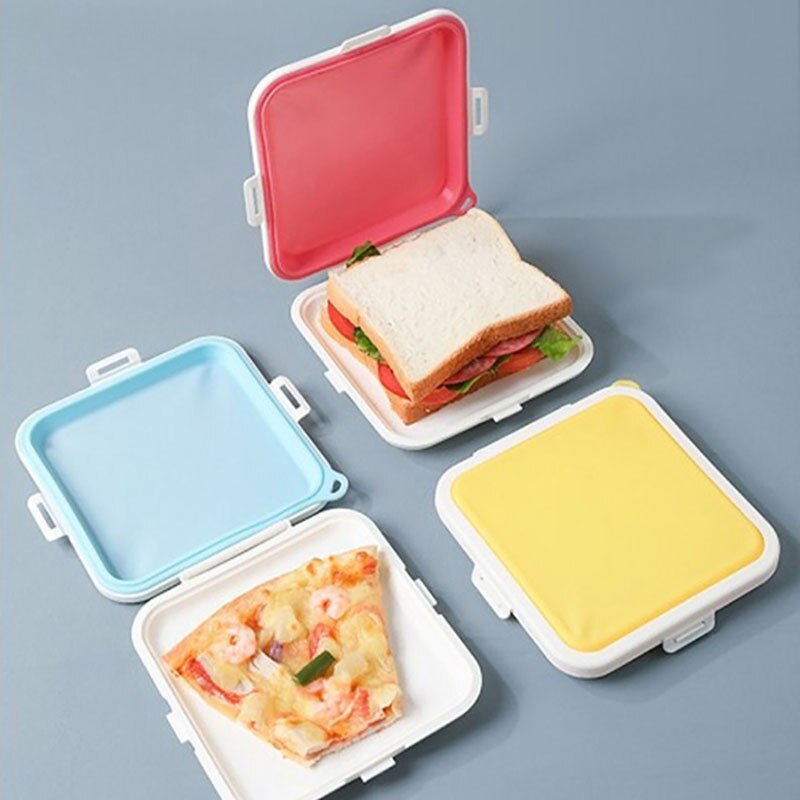 Sandwich Storage Box Silicone Lunch Box Food Storage Case Reusable Microwave Lunch Box Food Storage Container Sandwich Boxes