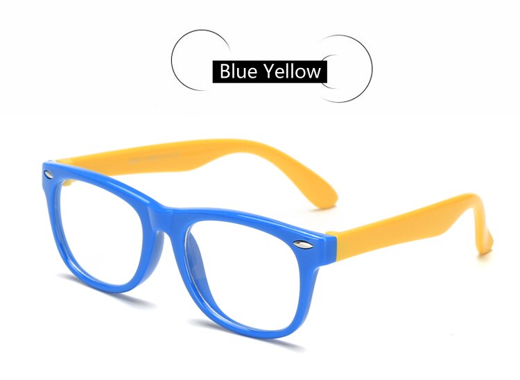 Ralferty-marcos de gafas TR90 para bebé, gafas de seguridad para niño, lentes transparentes, montura óptica Flexible suave para Miopía: Blue Yellow