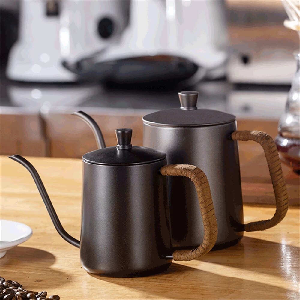 Stainless Steel Coffee Pot Coffee 600ml Moka Pot Long Mouth Coffee Kettle Hand Punch Pot for Drip Coffee Maker Lid Drip Teapot
