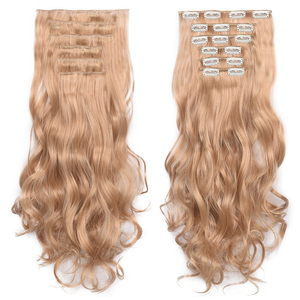 24 tommer langt krøllet syntetisk hår 16 clip in hair extension 6 stk/sæt varmebestandigt naturligt bølget hårstykke: 27 m 613