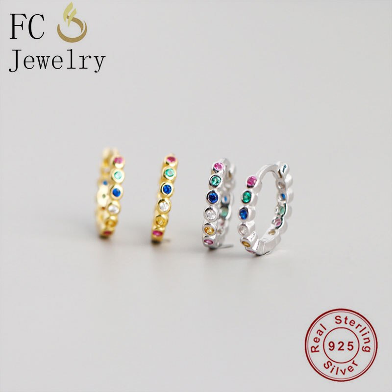 Fc Sieraden 925 Zilver Goud Kleur Blauw Groen Crystal Bead Hanger Piercing Hoop Earring Pendientes Voor Vrouwen Party Wedding