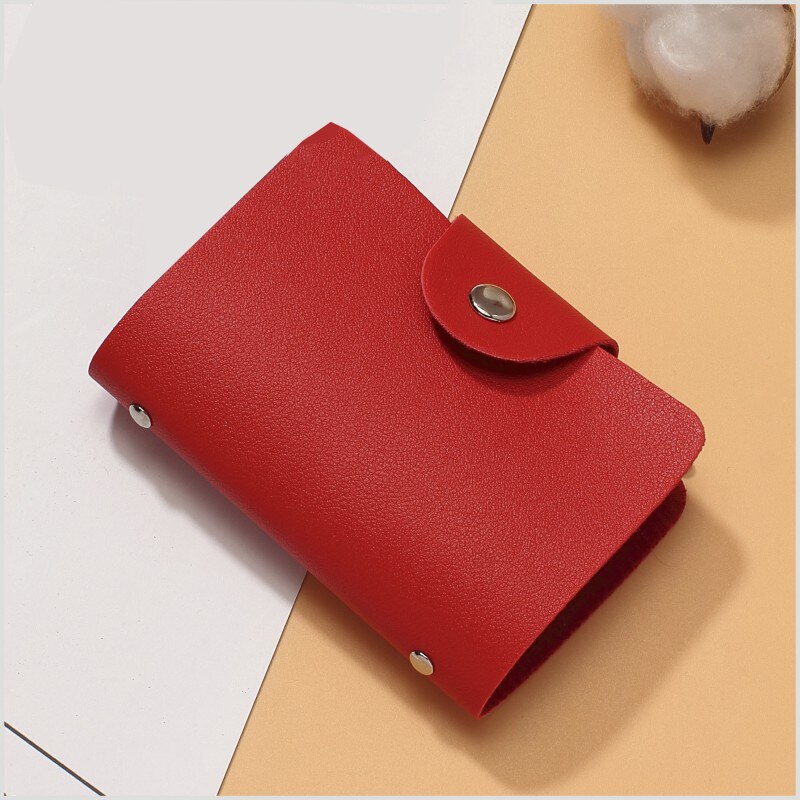 Pu Functie 24 Bits Credit Kaarthouder Effen Kleur Card Case Business Id Card Organizer Draagbare Mannen Vrouwen Portefeuilles Kaarthouder: red