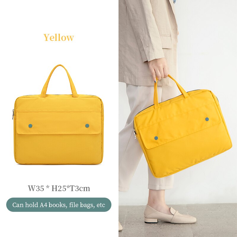 Woman Briefcase Waterproof Laptop Bag A4 File Handbag Briefcases Men Brief Cases Women's Business Office Portable Document Bags: Yellow