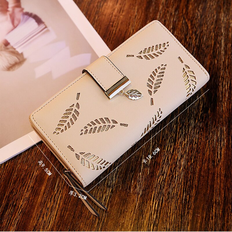 Women Wallet Purse Female Long Wallet Gold Hollow Leaves Pouch Handbag For Women Coin Purse Card Holders Femme