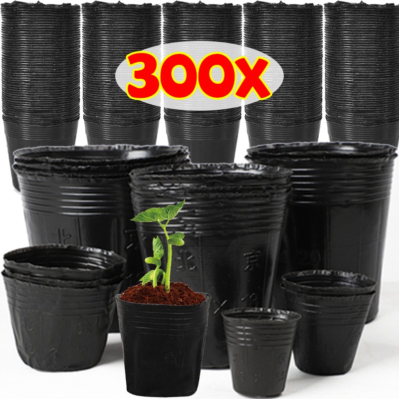 300/50PCS Thickened Seedling Bag with Holes Plastic Flowerpot Flower Plant Breathable Container Garden Vegetable Planting Pots